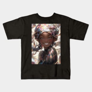 Cute Joyful anime black girl - Smiling Anime Black woman Kids T-Shirt